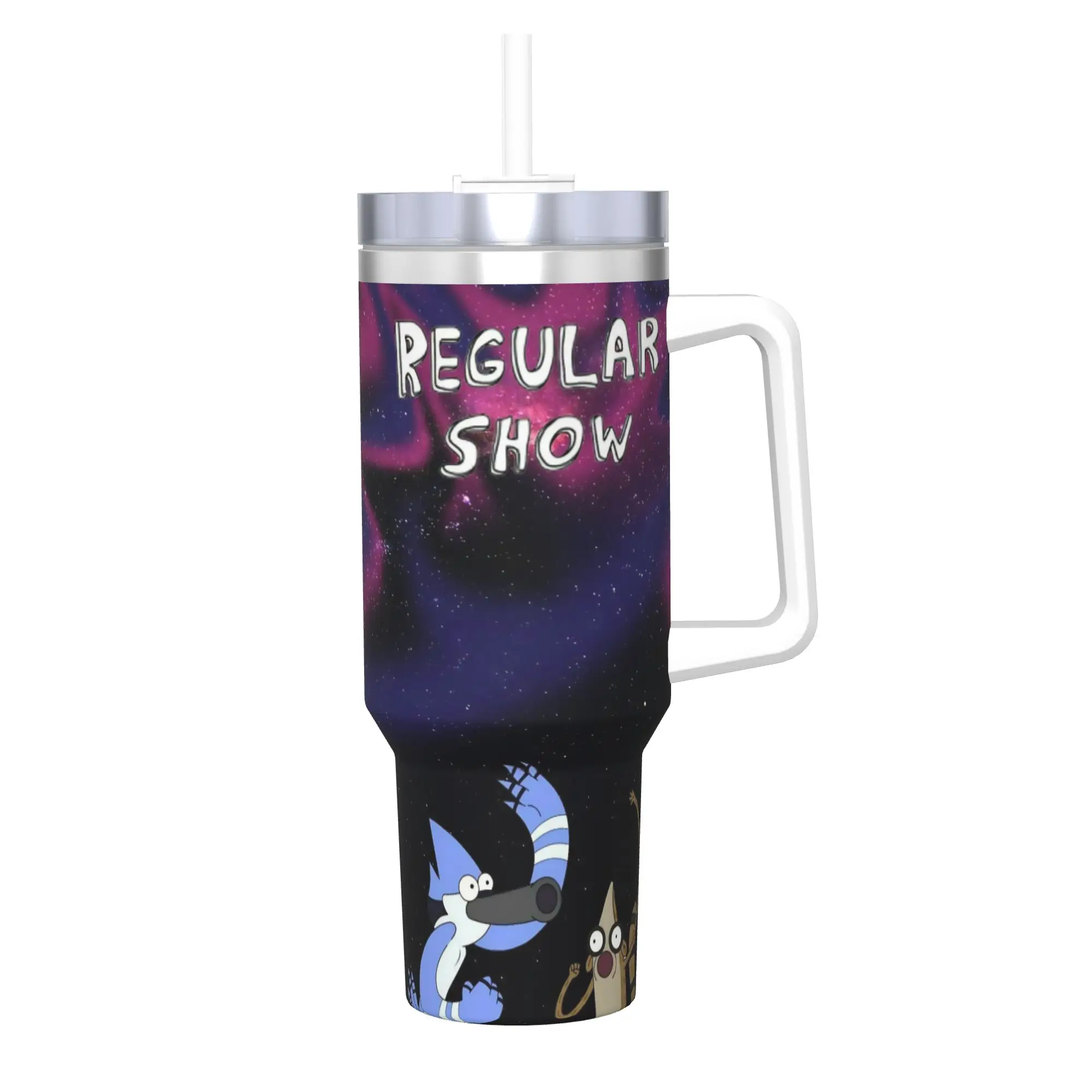 Regulars Show Cartoon Character Tumbler With Straw Stainless Steel Travel Mugs Double Wall Vacuum Insulated for Cold Or Hot 40oz