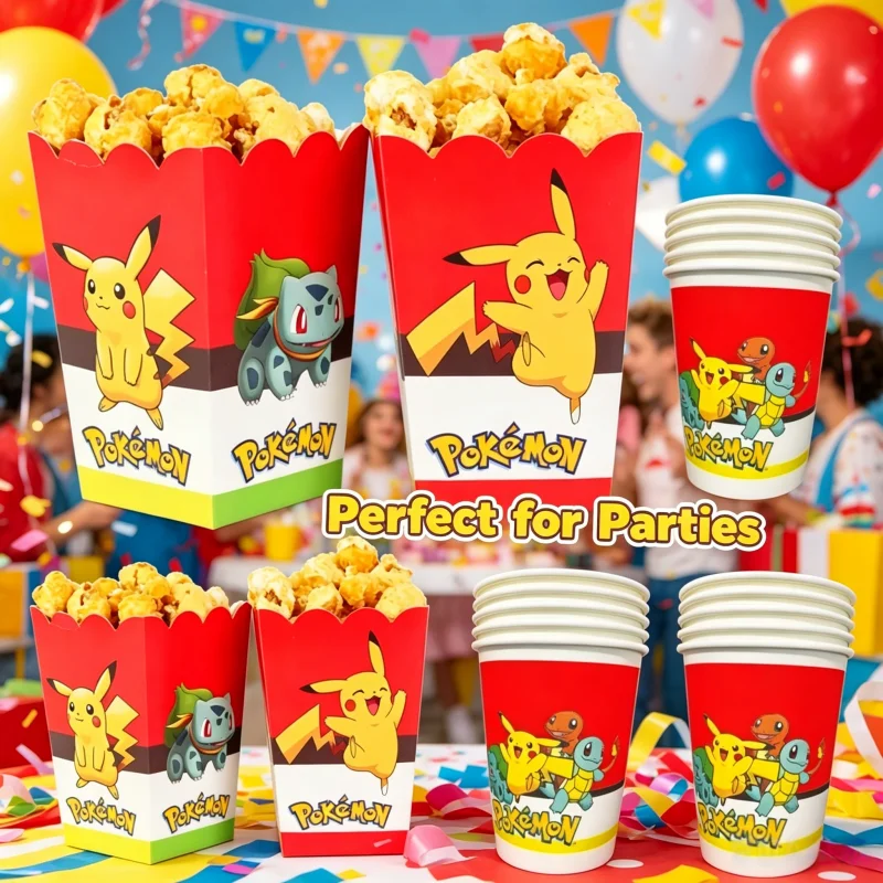 Vasos de Fiesta con Estampado de Pikachu de Pokémon, Decoración para Fiestas de Cumpleaños, Artículos de Decoración para Eventos Festivos