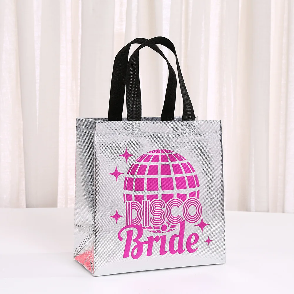 4Pcs Laser Last Disco Gift Packing Bag Non-Woven Disco Bride Shopping Tote Bag for Girl Wedding Bachelorette Hen Party Decor view 3
