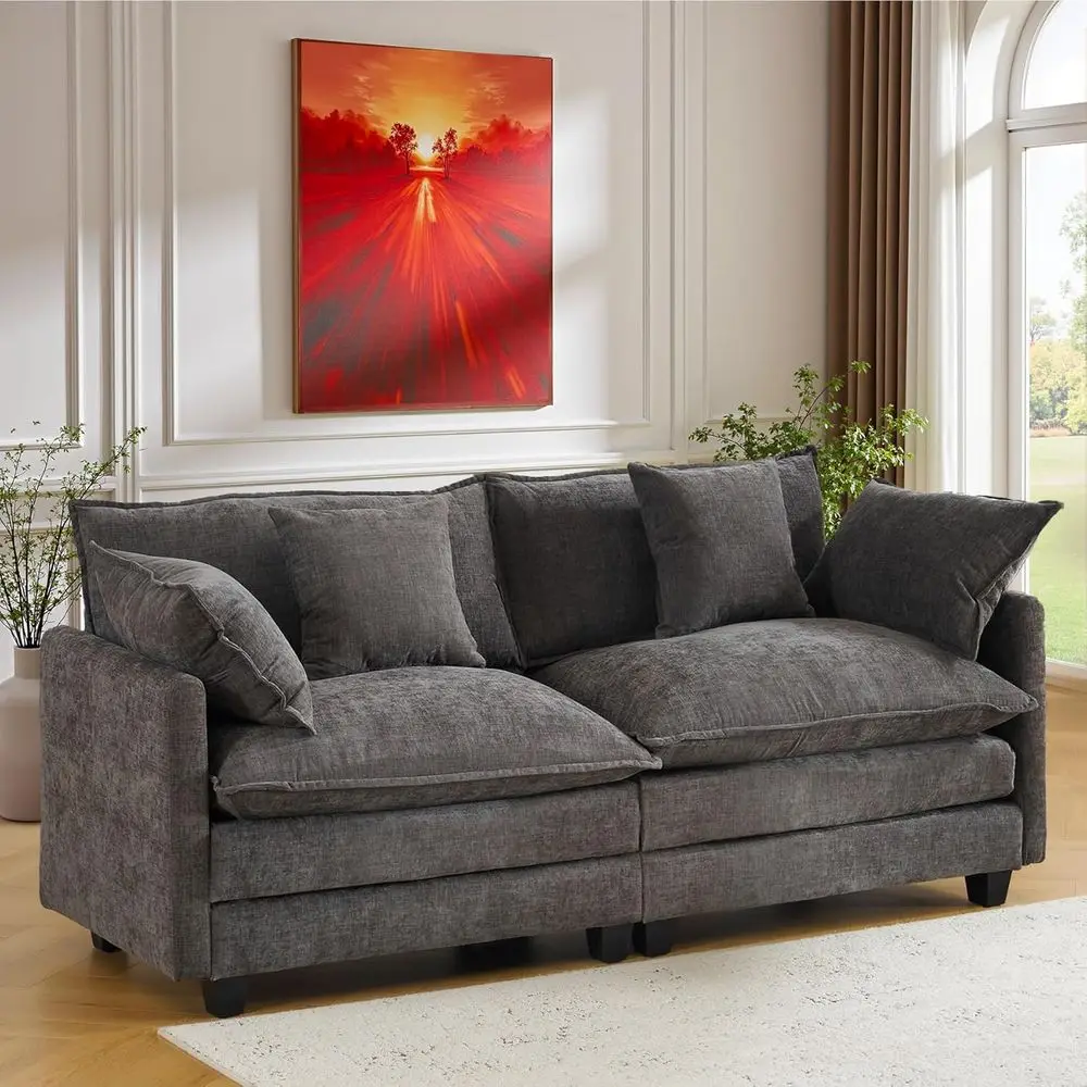 

77 Deep Seat Chenille Loveseat Couch, 2-Seater Sofa Set with Pillows, Space-Saving Design, Solid Wood Frame, Easy Assembly, 1-Ye