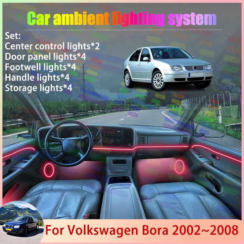

Для Volkswagen Bora 2002-2008 1J MK1: Комплект атмосферной RGB-подсветки с эффектом бегущих огней (24 в 1) и аксессуары