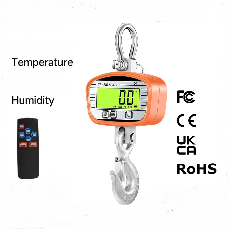 Industrial Crane Scale 0.1kg LCD Heavy Duty Hook Crane Scales Them Hygrometer Peak Hold Weighing Meter Remote Control