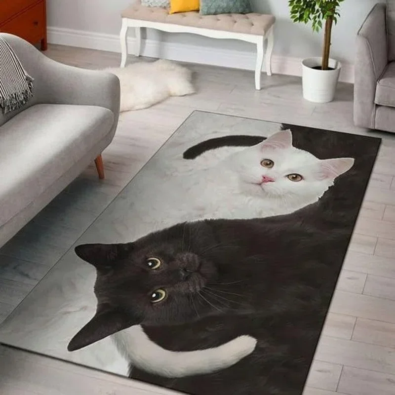 Black and white cat decorative floor mat carpet living room children's bedroom bedside non-slip   kitchen bathroom