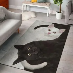 Alfombrilla decorativa de gato blanco y negro, alfombra antideslizante para sala de estar, dormitorio de niños, mesita de noche, cocina y baño