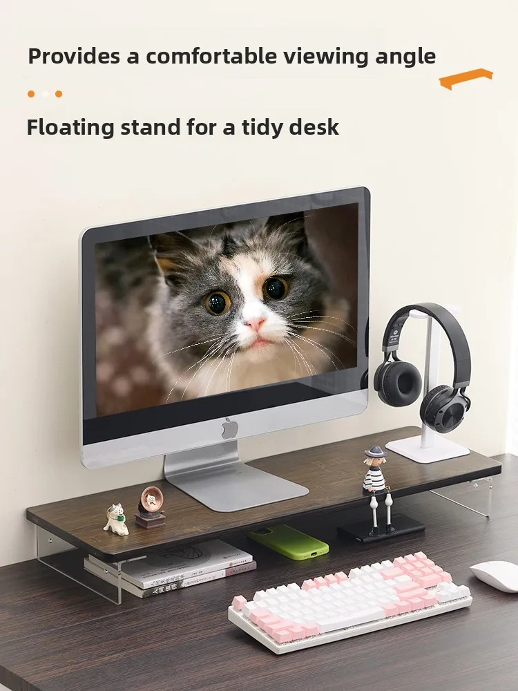 

Acrylic Floating Cuter Monitor Stand Bamboo Desktop Organizer Platform Screen Elevation Base Support Modern mat