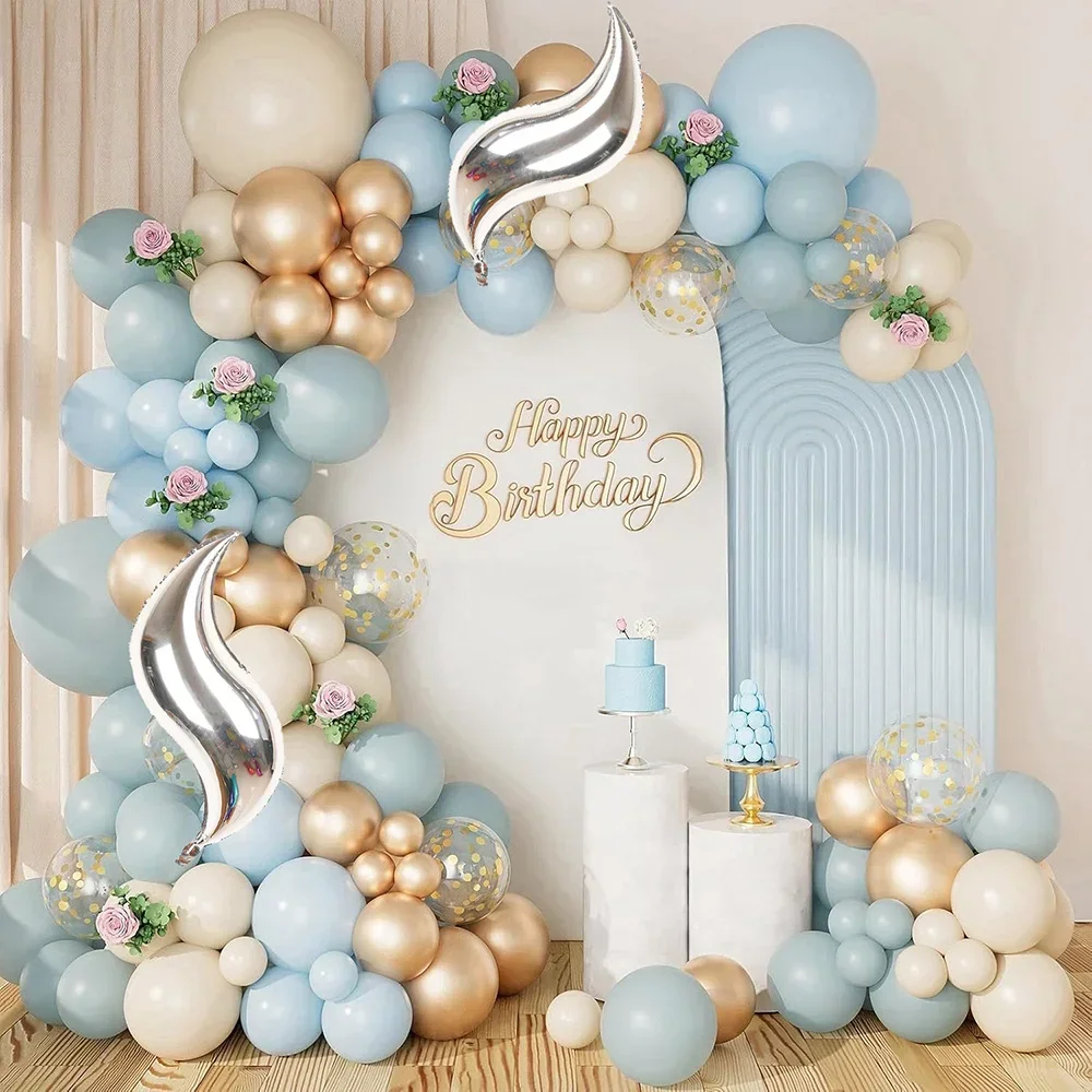 144PCS Grau Blau Ballon Girlande Bogen Kit, Geburtstag Party Braut Dusche, Blau Baby Dusche Dekoriert Junge Baby Dusche Ballon Bogen