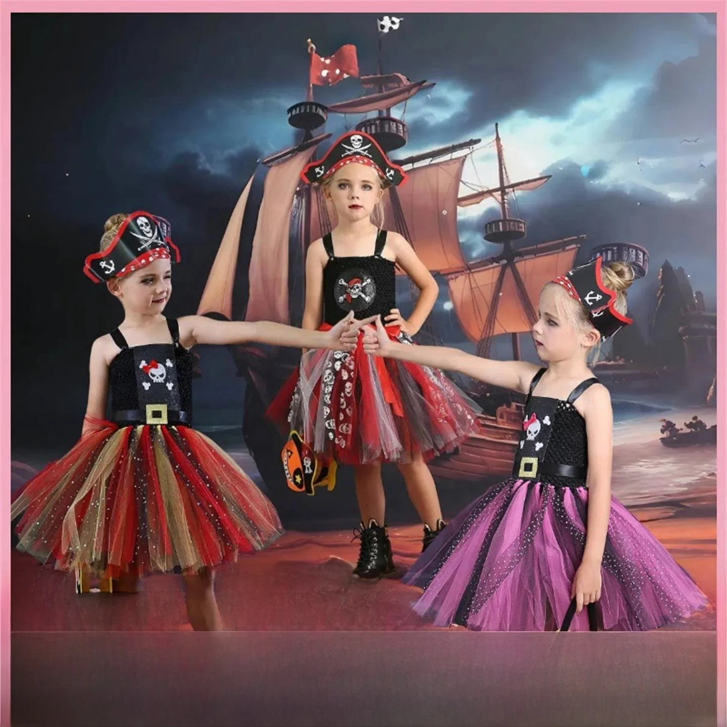 

Children's Pirate Tulle Skirt loween Costume Dr Skeleton Head Me Puffy Princ Role-plang Dr Summer New Arrival