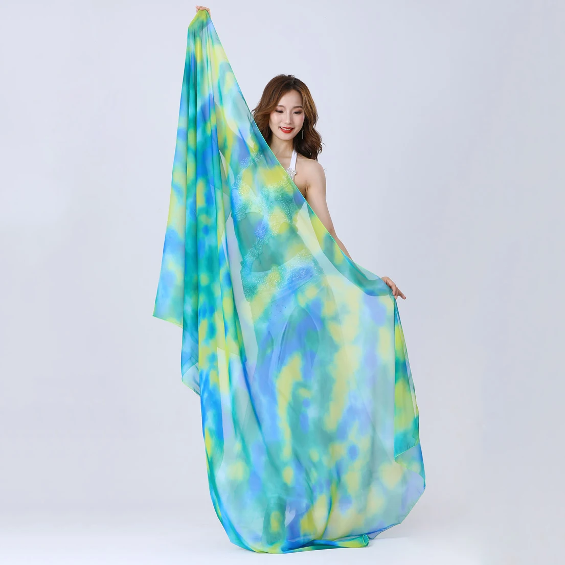 Tie-dyed Kerchief Belly Dance Accessories Oriental Scarf Light Texture Shawls Women Belly Dance Veils Rectangle Chiffon Scarf