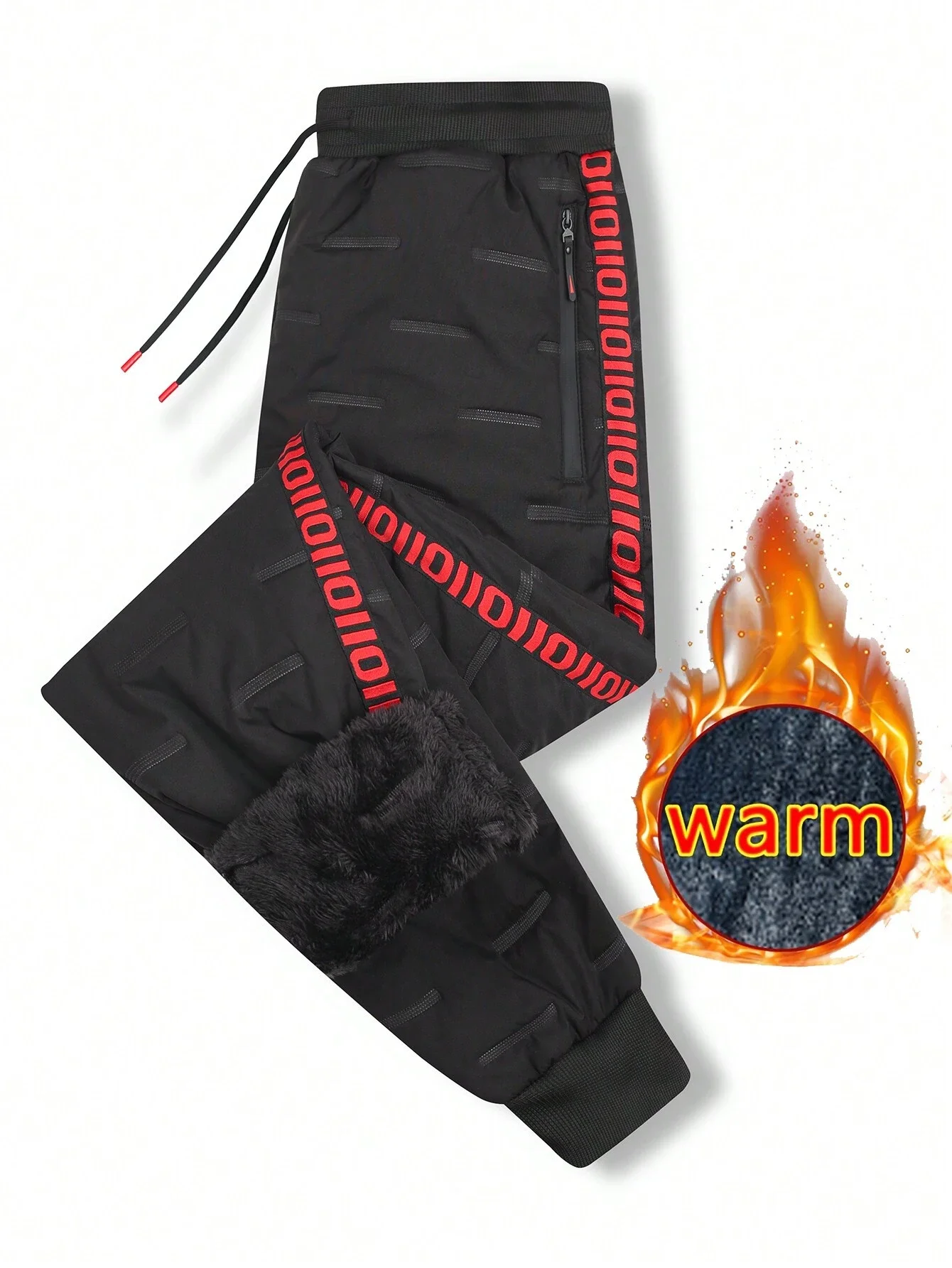

Мужские теплые зимние брюки-джоггеры с термоизоляцией, на шнурке и с карманами на молнии