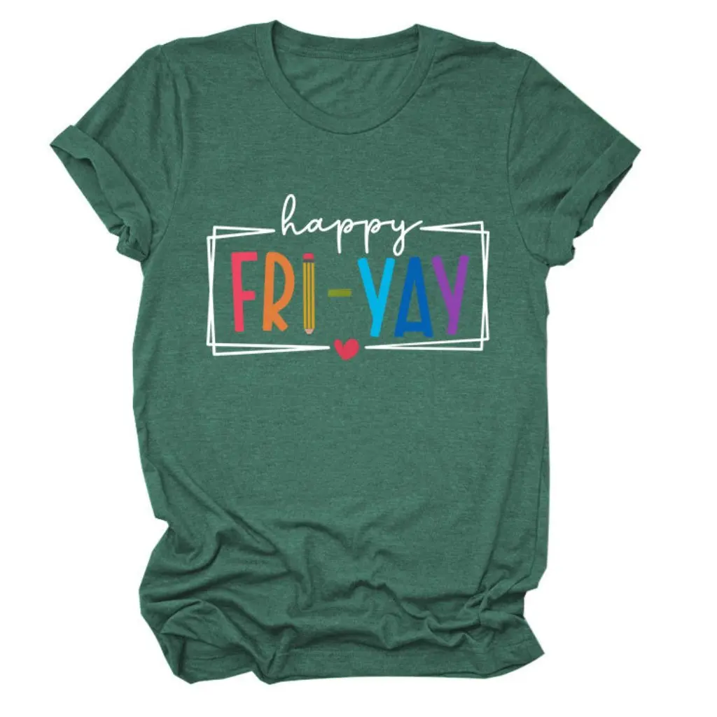 

Женская футболка с короткими рукавами «Happy Fri Yay» Модный топ в европейском и американском стиле Летняя коллекция