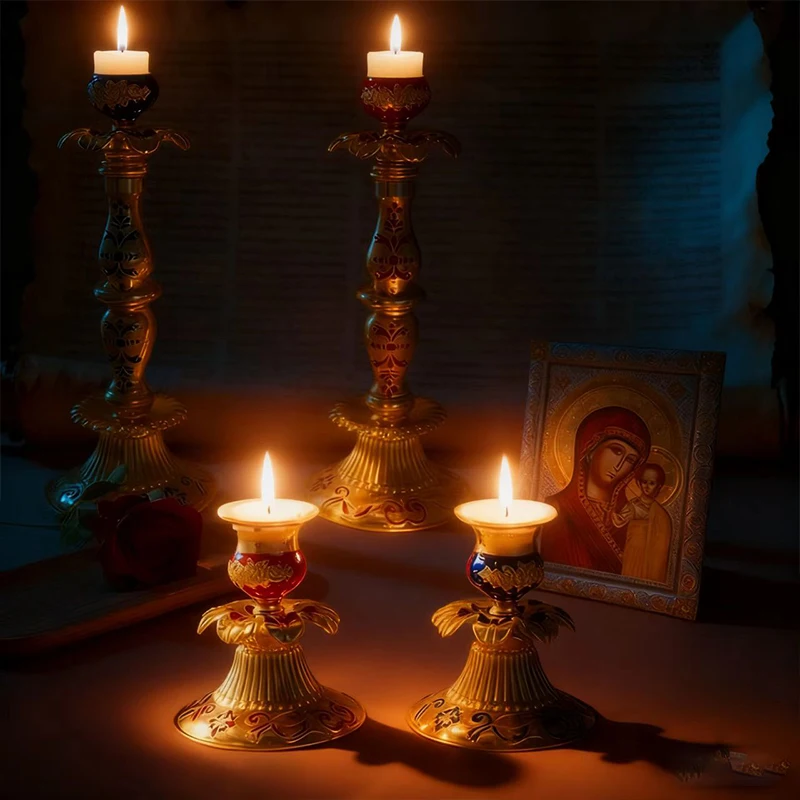 

New 2026 Orthodox Candle Holder Church Decor HandHeld Single Gold Candlestick Religion Church Supplies Rituals Accessory Gift