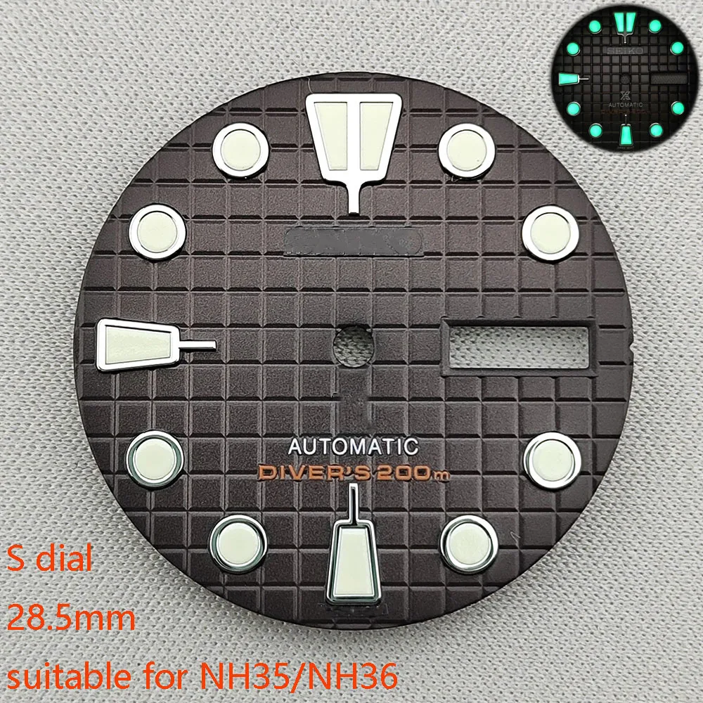 High Quality 28.5mm NH35/NH36 dial watch dial S dial green luminous suitable for NH35/NH36 movements watch accessories repair to