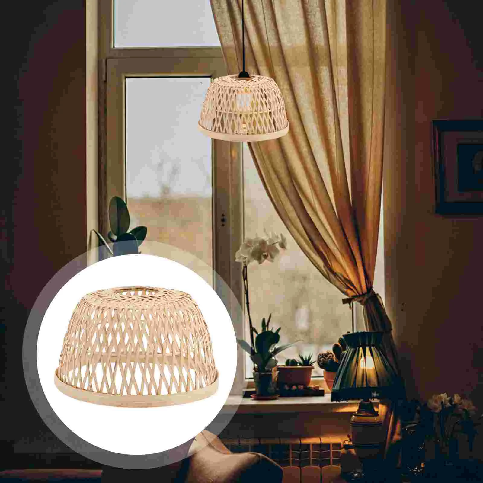 Lamp Shade for Ceiling Light Lampshade Hanging Seaweed Woven Baskets Beige Bamboo