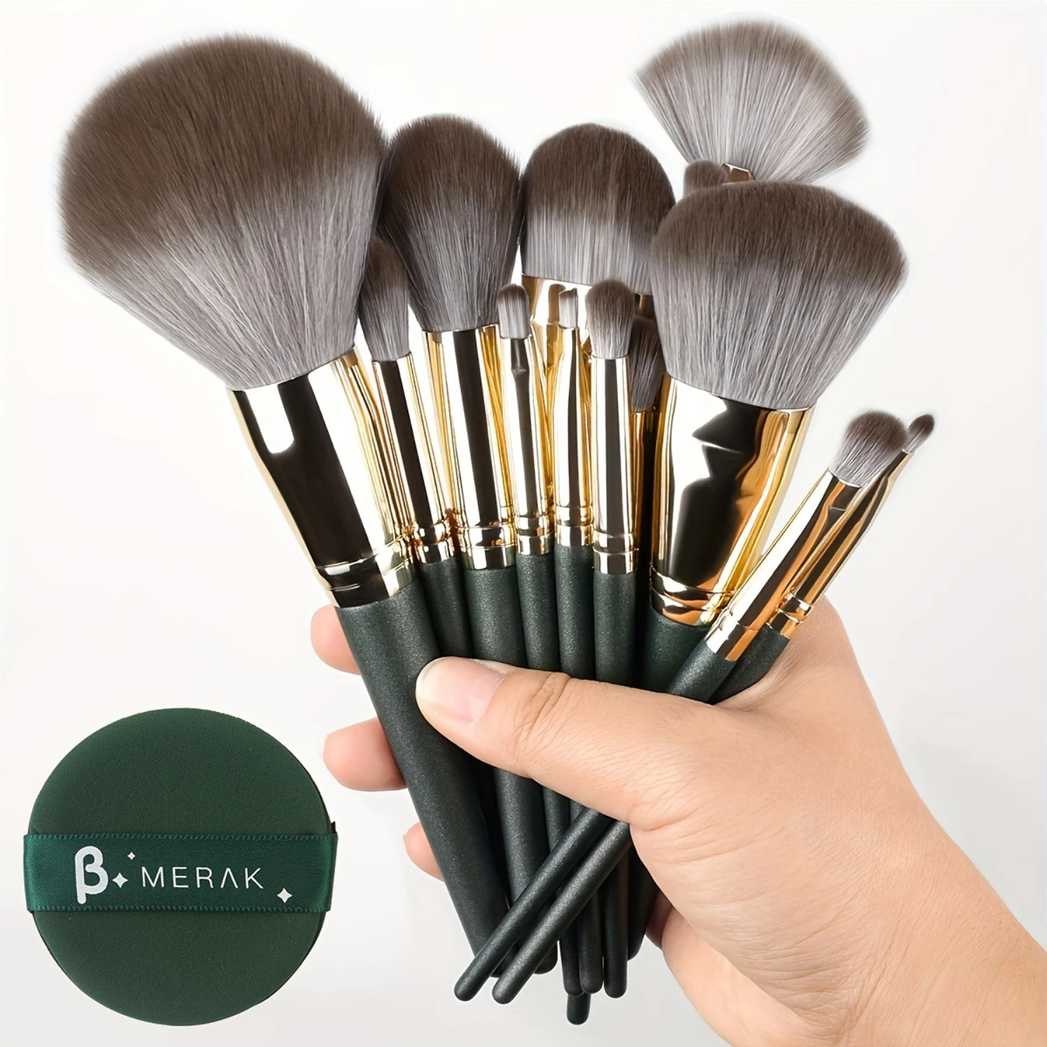 Luxury 14pcs Green Makeup Brush Set - Ultra-Soft Bristles for All-in-One Application - High-Definition Finish, Perfect for Begin