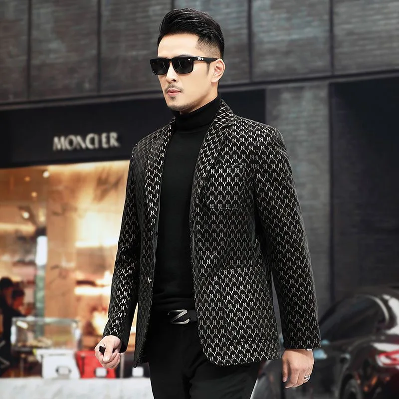 

2024 New Leather Men's Fashion Handsome Casual Suit Jacket Sheepskin Print Spring and Autumn Slim Short Suit Tide M-4XL