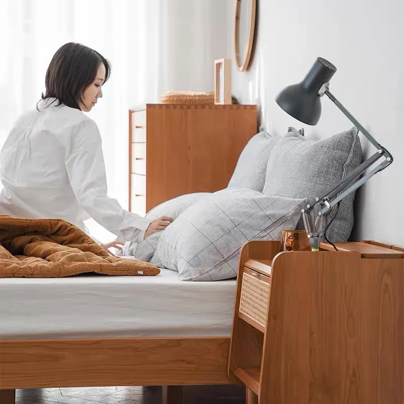 

Nordic short bed floor-to-ceiling double Master bedroom simple shelf without bedside solid wood Japanese tatami