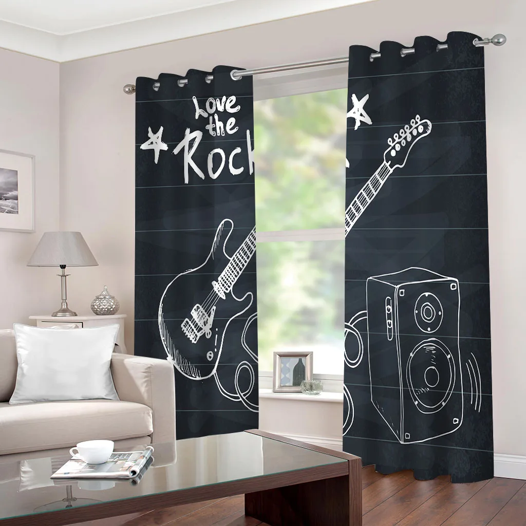 HUANZHUANG Elegant Room Curtains Black And White Electric Guitar Best Selling Bohemian Style Living Room Bedroom Home Decor