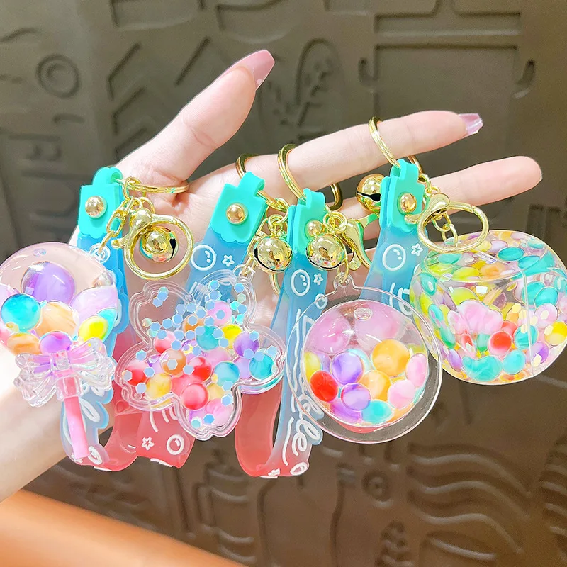 Kawaii Acrylic Keychain for Girls Jelly Beans into Oil Miniature Bright Pendant Bag Charm Creative Gift