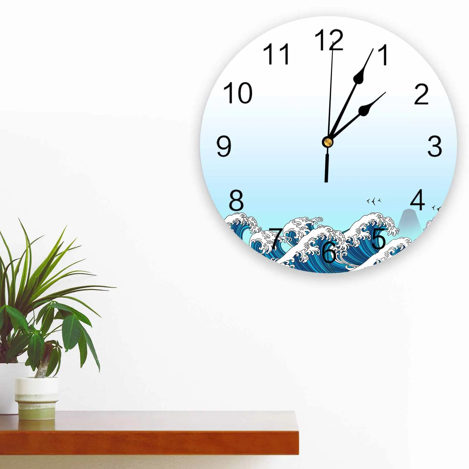 Abstract Summer Gradient Of Ocean Waves Printed Wall Clock Modern Silent Clock Living Room Home Decor Wall Hanging Watch