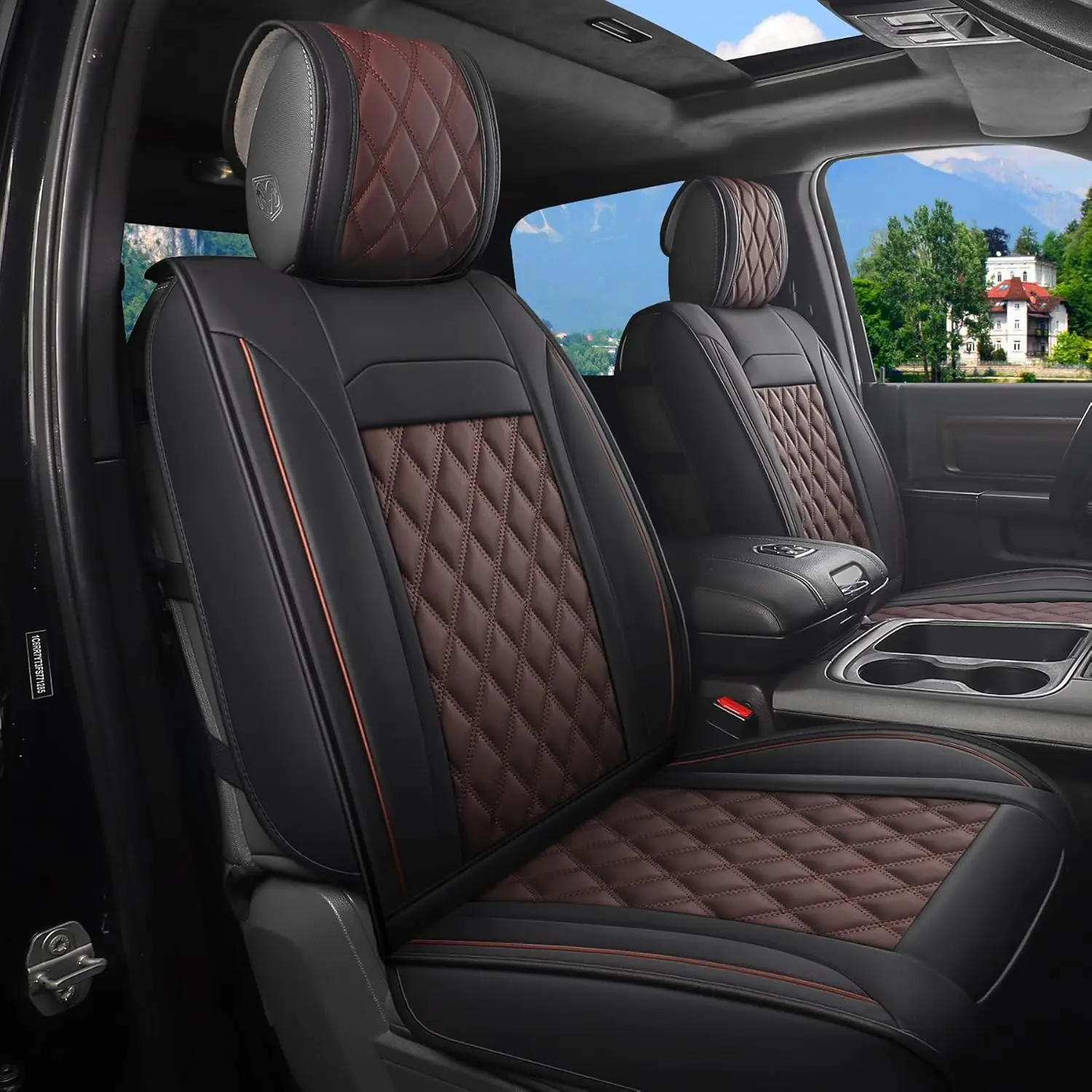 

Водонепроницаемые чехлы из синтетической кожи для сидений пикапов Dodge Ram 2009-2025, полный комплект, черно-коричневые