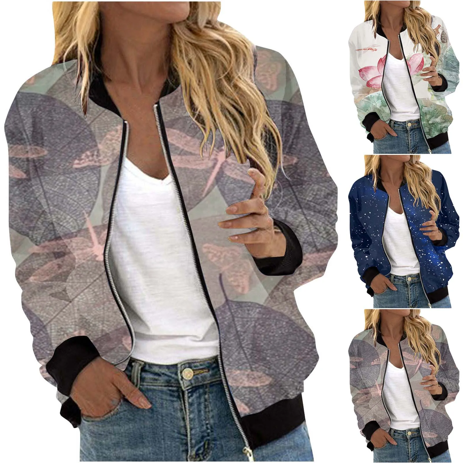 

Women Autumn Fashion Leisure Square Thin Pocket Jacket Blouse Coat Baseball Top