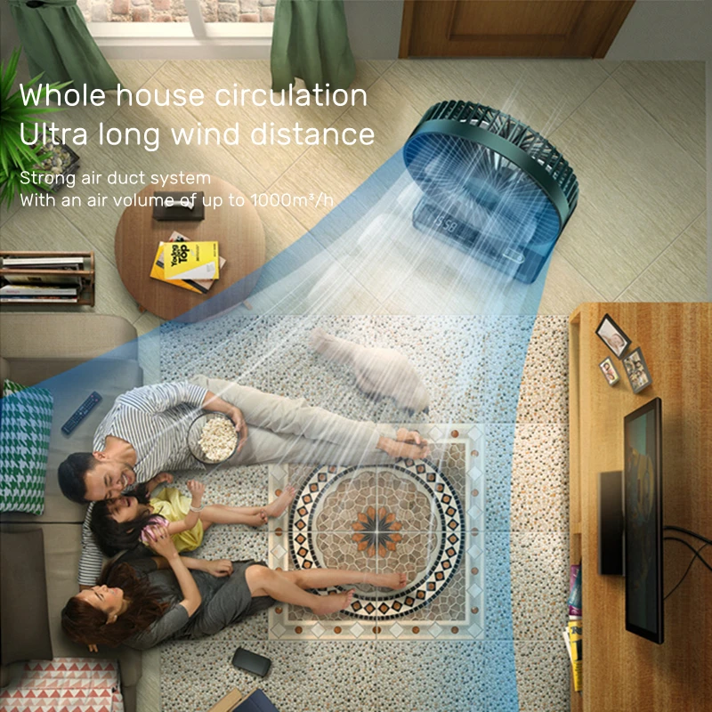 USB Desktop Fan with LED Clock & 3600mAh Battery, Auto 360° Oscillating, 3 Speeds, Quiet Portable, for Office Desk Bedroom Home