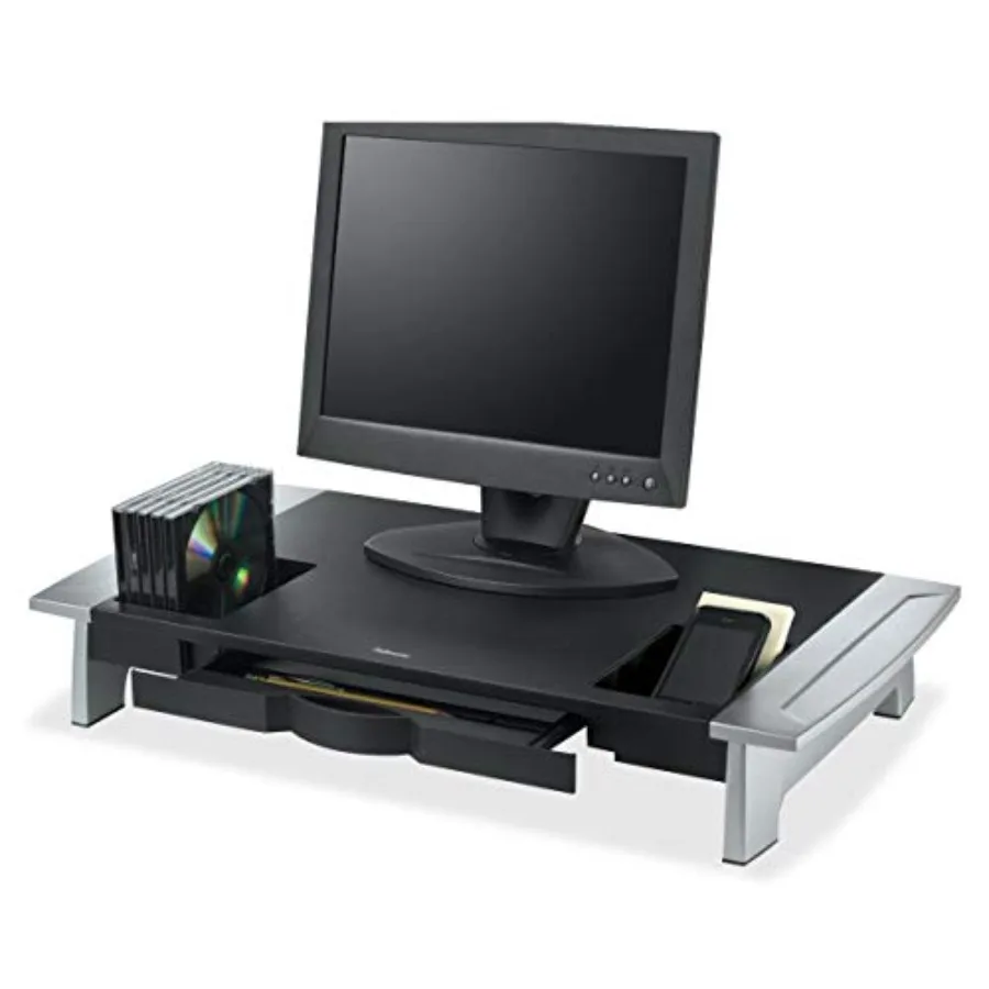 Fellowes Office Suites Premium Monitor Riser for Monitors up to 80 lbs. Black/Silver Height Adjustable with Cable Management