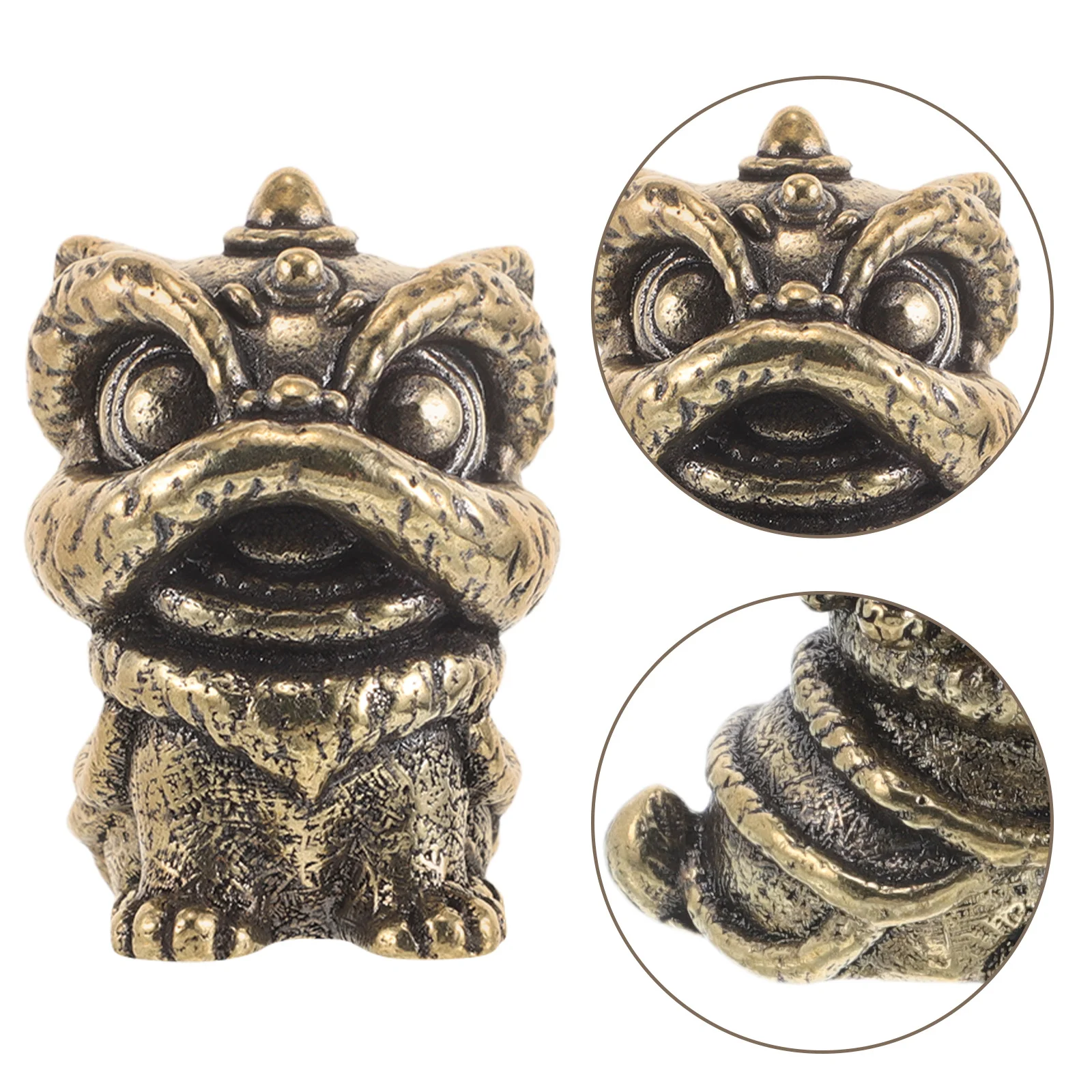 

Small Brass Lion Statue Vintage Chinese Retro Desktop Decoration Animal Paperweight Office Desk Art Home Decor