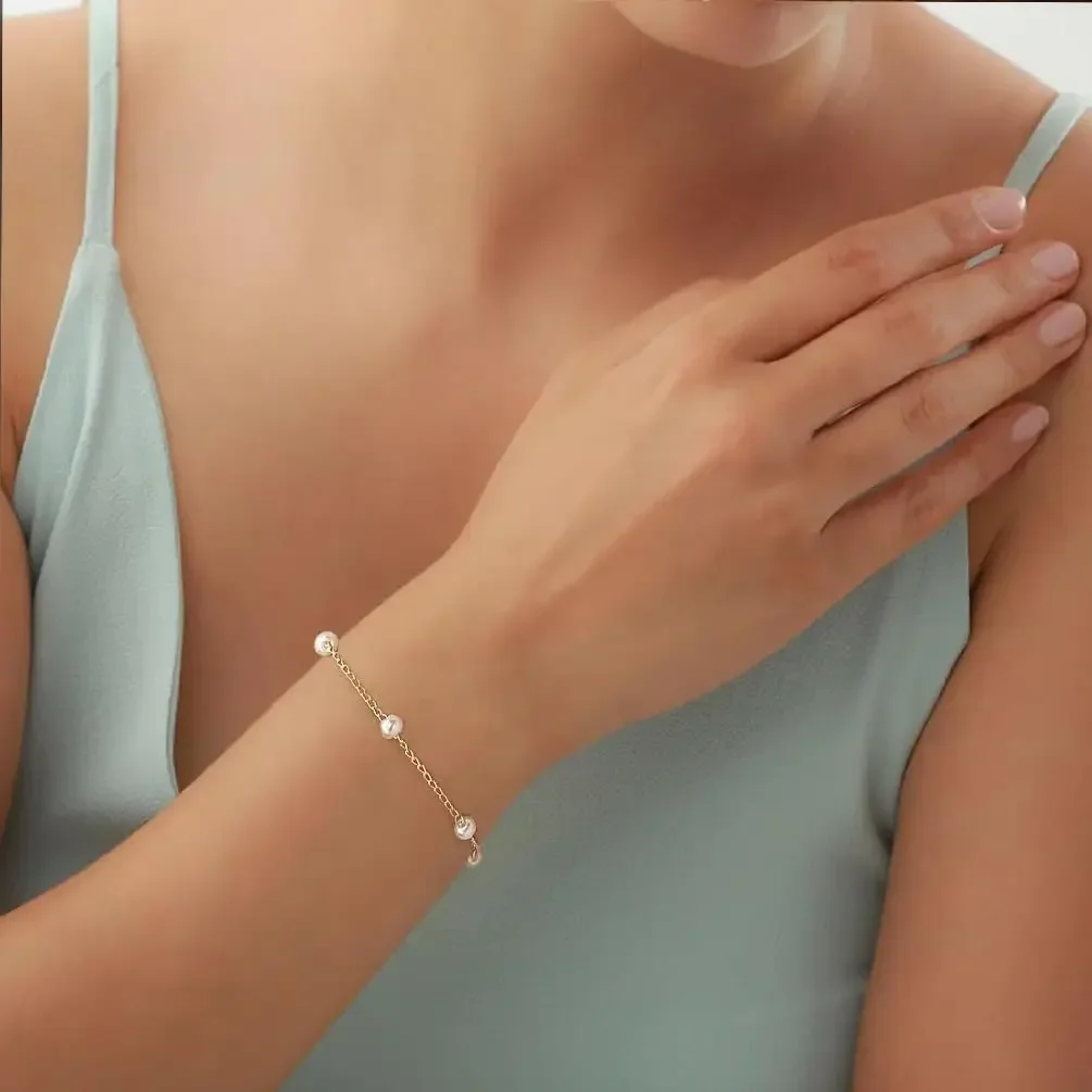 

HENGSHENG 3-4mm Rice Shape Natural Freshwater Pearl Bracelets for Women 14K Gold 18cm Love Heart Bracelet Jewelry Gift Wholesale