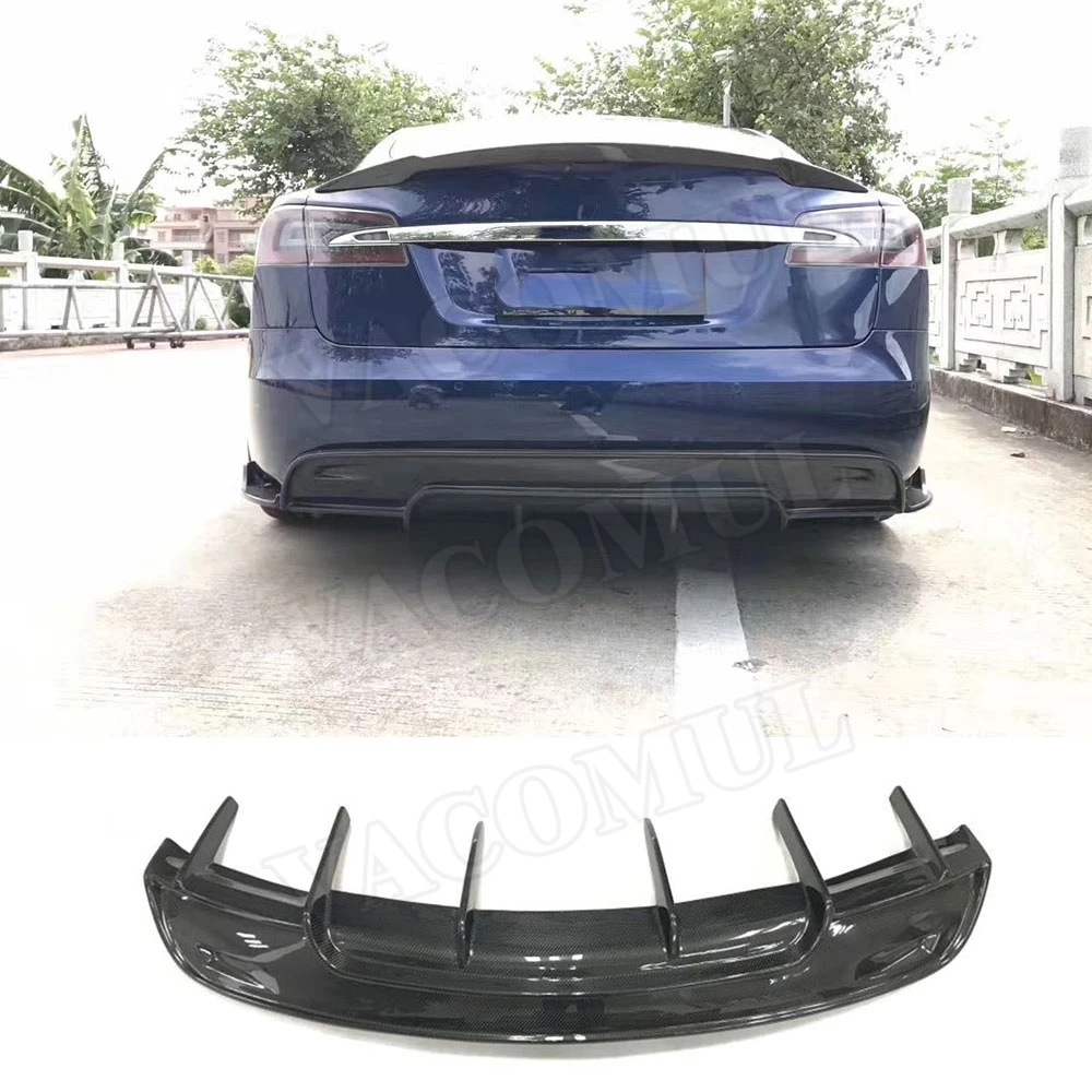 

VACOMUL Carbon Fiber Rear Bumper Diffuser Lip Spoiler for Tesla Model S 70D P85D 90D P100D Sedan 4 Door 2016 2017 Car Styling