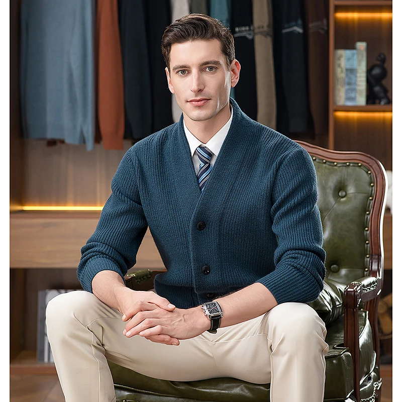 Kardigan Trendi Baru 2025 Musim Gugur Musim Dingin Pria Sweater Tebal Mantel Single Breasted Rajutan Lengan Panjang Sweater Luaran