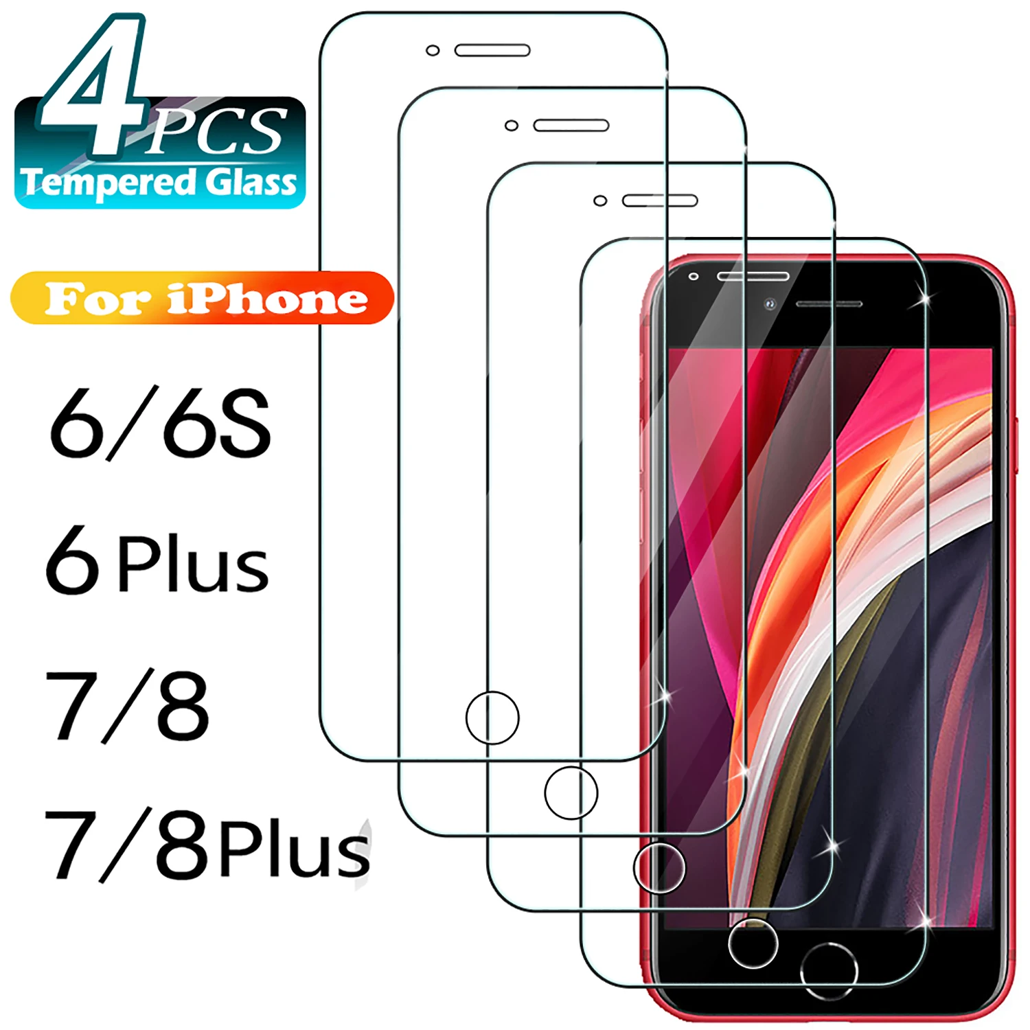 1/4Pcs Tempered Glass For iPhone 6 6s Plus Glass iPhone 7 8 Plus Transparent Clear 9H Screen Protector For iPhone 6 s Glass Film