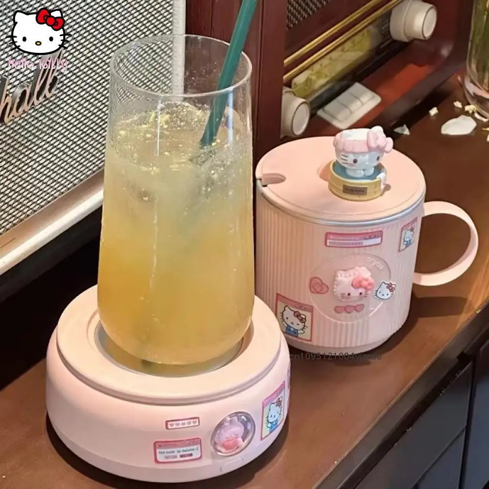 Urocza Podkładka Termostatyczna Sanrio Hello Kitty Kreskówka Zima Akademik Biuro Biały Kawa Automatyczna Podgrzewana Podkładka Pod Kubek Prezent dla Dziewczyny Śliczna