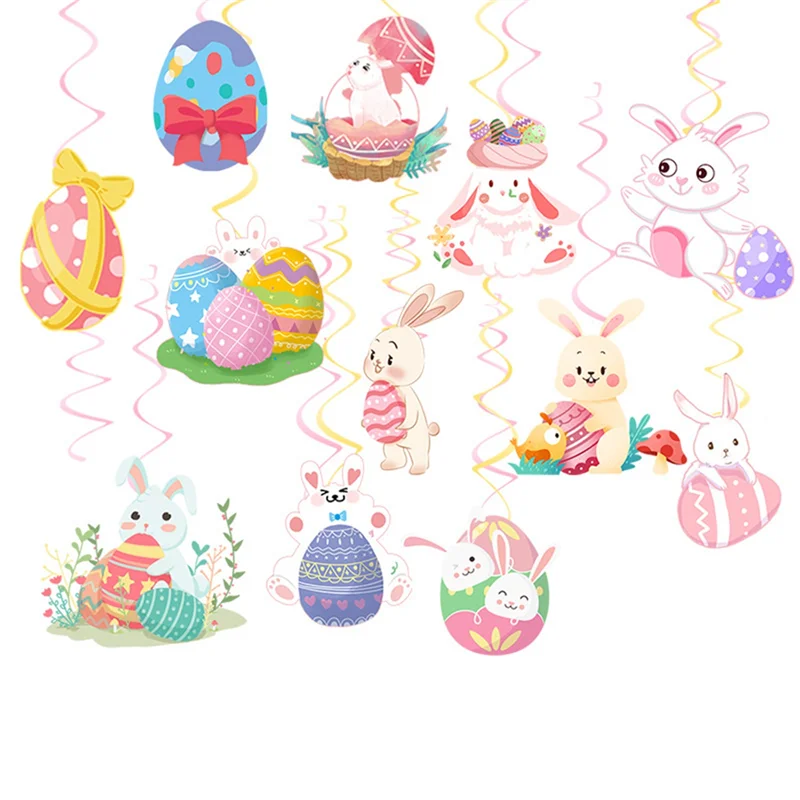 Easter Decoration Theme Party Cute Rabbit Egg Spiral Pendant Spiral Flag Props Happy Easter Party Supplies