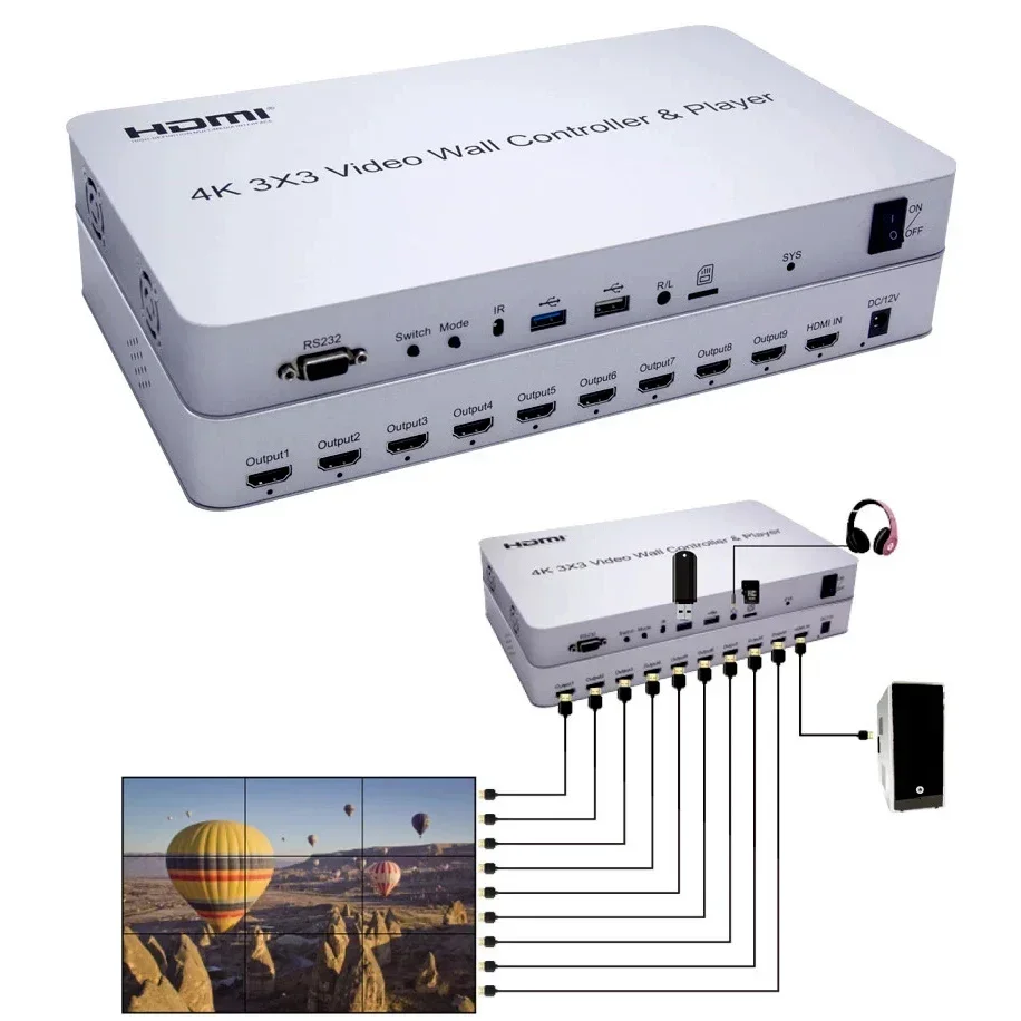 

4K 3x3 Video Wall Controller USB Player Multi Screen Splicer 2x2 2x4 1x3 1x4 9 TV Wall Splicing Box 2x3 HDMI TV Wall Processor