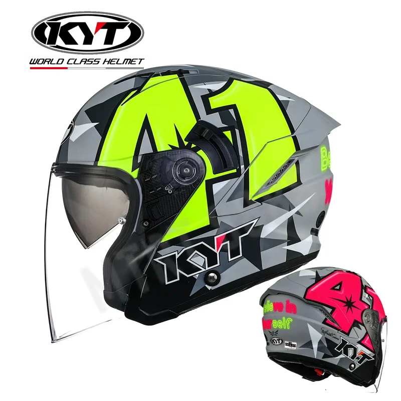 KYT GP Motorcycle Helmet Double Lens Summer 3/4 Open Face Capacete Casco De Moto Anti-glare Breathable Kask Electric Motobike