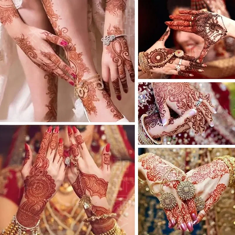 

Waterproof Brown Red Middle East Lace Tattoo Stiers Henna Tattoo Adhesive Durable Skin Art Decals for Body Decoration