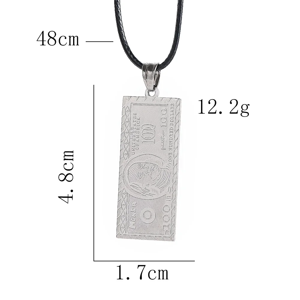 Stainless Steel Vintage Dollar Banknote Necklace Pendant with Chain Weathy Necklace Decoration Accessories