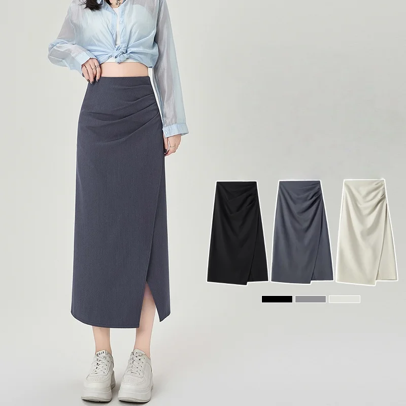 

Autumn High Waist Irregular Side Split Women's Wrap Midi Skirts 2025 New Solid Elegant Office Sheath A-line Skirts Female