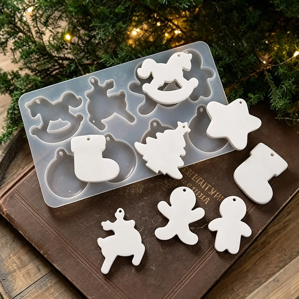 Christmas Silicone Mold 8-Cavity Cute Snowman Reindeer Candy Cane Shapes Resin Mold For Diy Pottery And Resin Casting Pendant