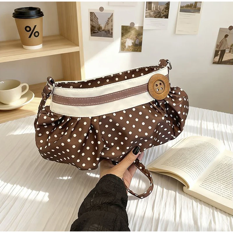 Koreanische Polka-Dot Plissierte Stern-Streifen Hobo Unterarm-Schultertasche, Süße Niedliche Damenhandtasche, Leichte Stoff-Freizeittasche für Frauen – Detail 34