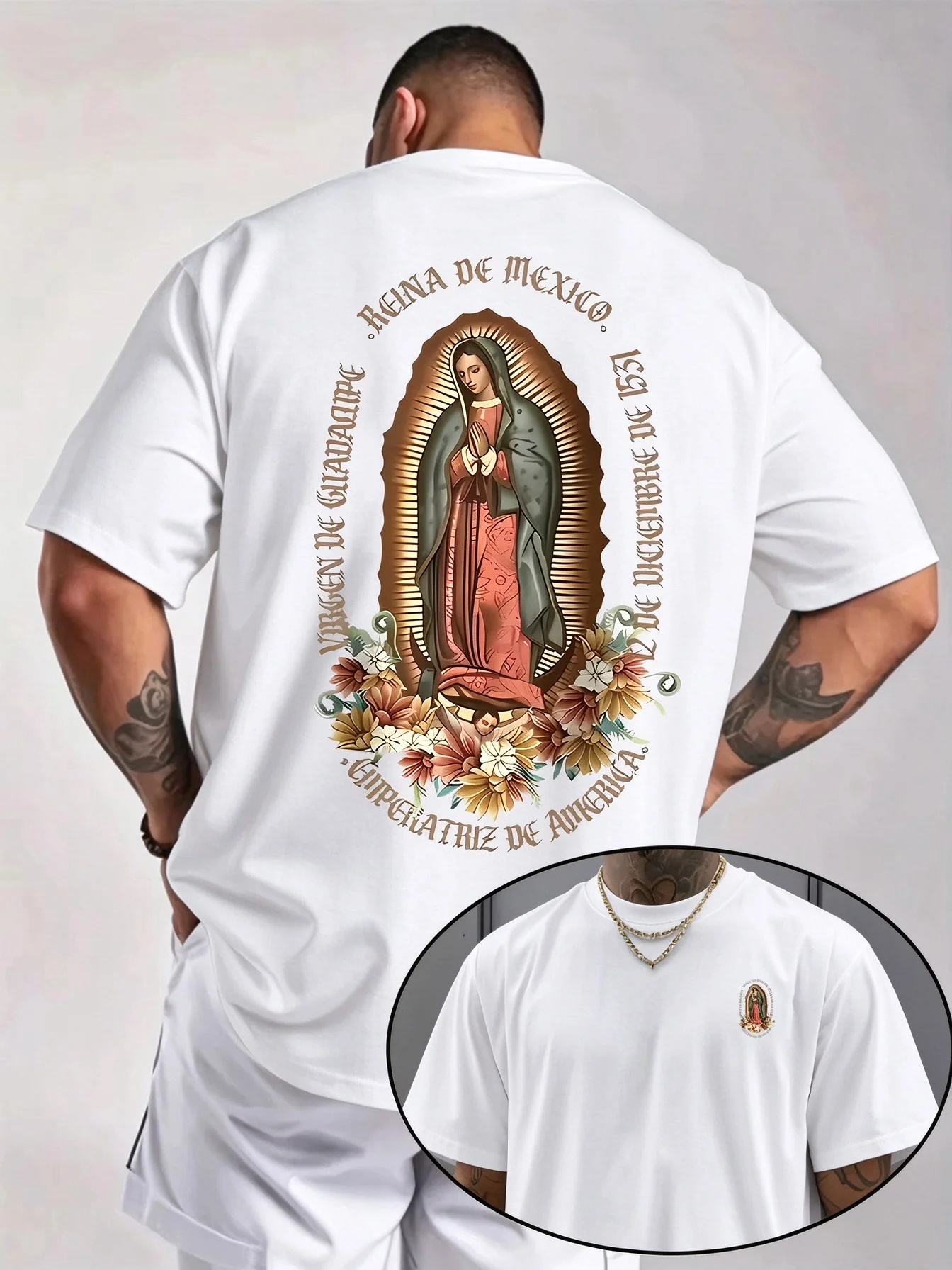 2026 New Family Matching Oversized Unisex T Shirt Vintage Latin Lady Floral Large Back Print Cotton Short Sleeve Streetwear Tee