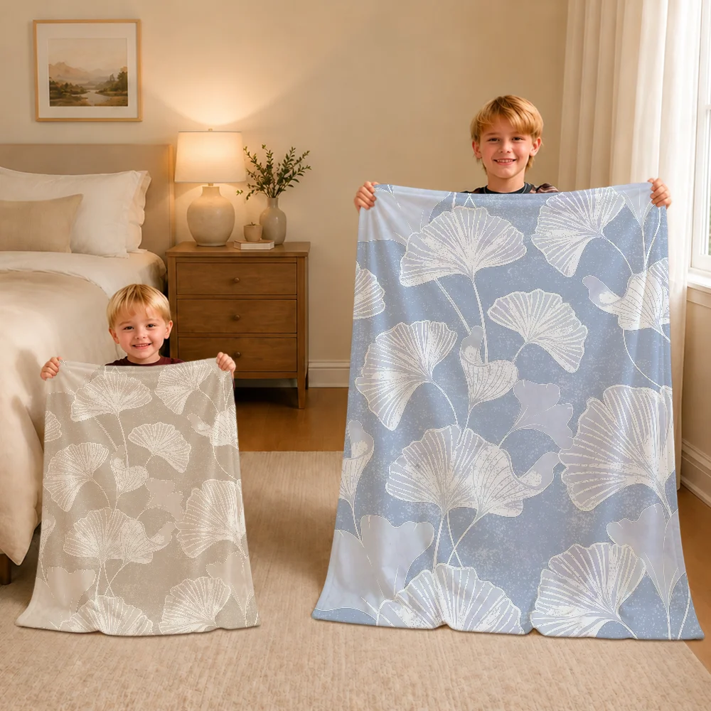 Fashion Minimalist Retro Ginkgo Leaf Design Warm Soft Plush Blanket For Sofa Living Room Nap Home Bedroom Gift Flannel Pet Hogar