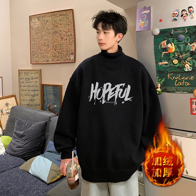 M-XXXXXXXXL Plus ขนาดบุรุษถักโปโลม้วนเต่าคอเสื้อกันหนาวจัมเปอร์เสื้อกันหนาวฤดูหนาวธรรมดาสีเสื้อผ้าแขนยาว