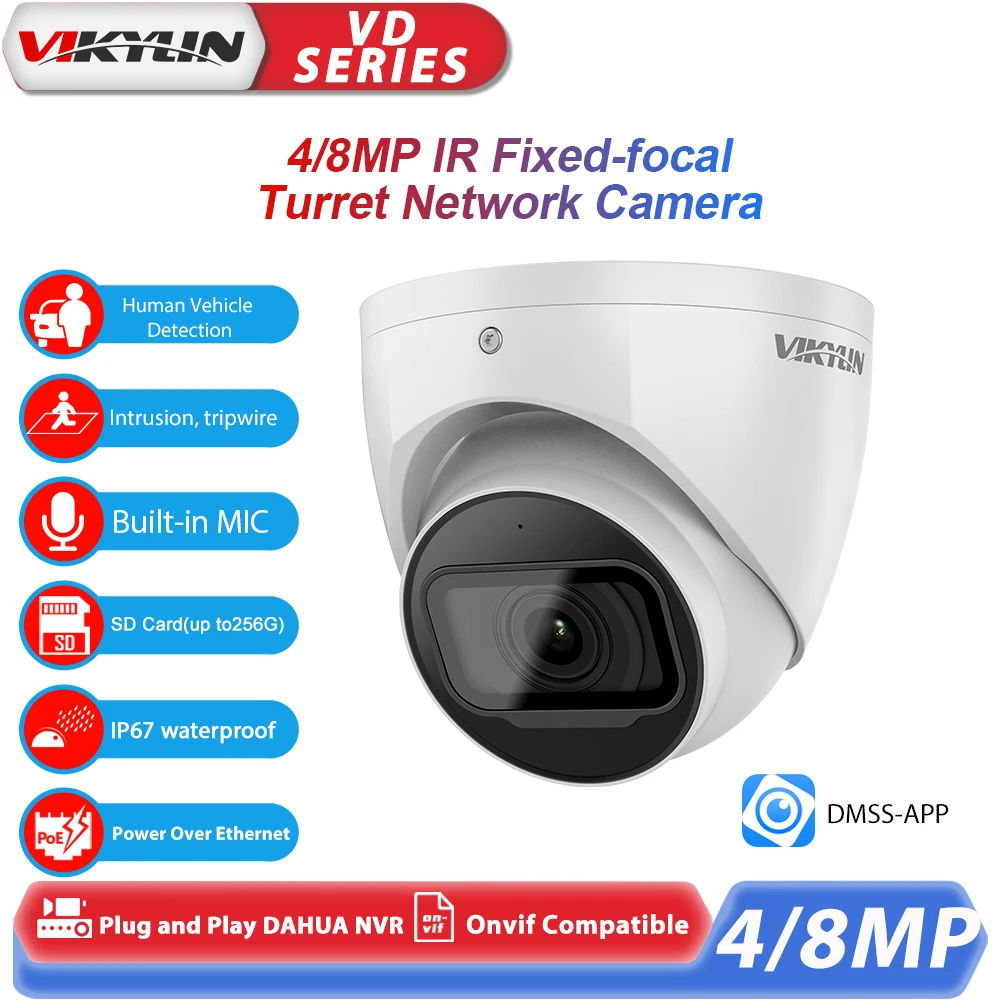 Vikylin 4/8MP IP Camera Perimeter Protection SMD 4.0 IR night vision with MIC POE Outdoor IP Camera Home CCTV video surveillance