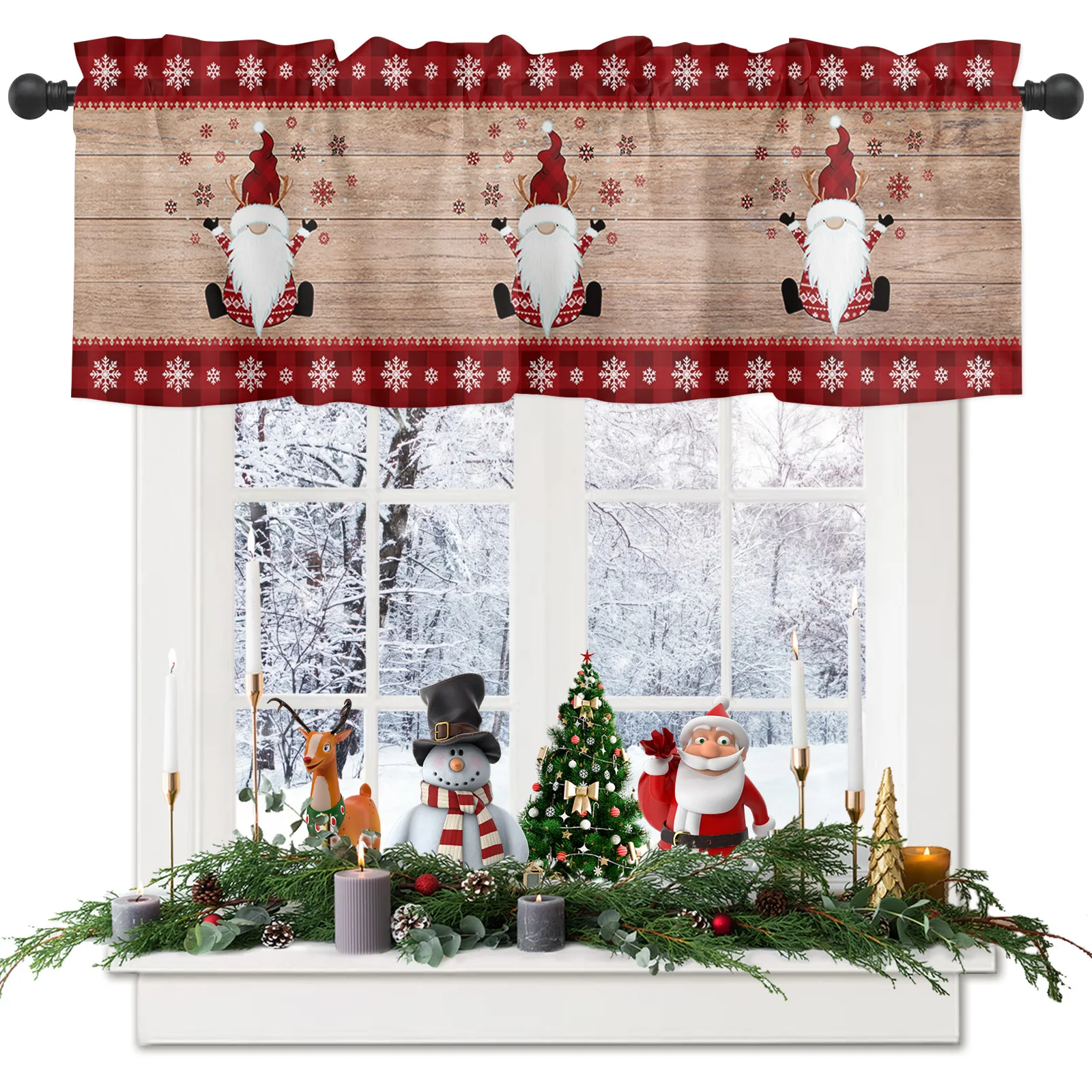 ZEDLIYU Valances for Windows Kitchen Living Room Small Window Valance Christmas Gnome 1 Panel, 54 x 18 Inch