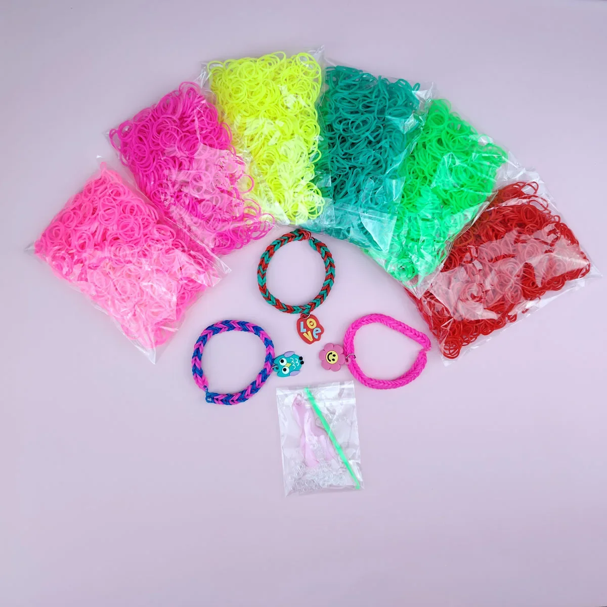 600Pcs Rainbow Rubber Band Loom -DIY Necklace S-clip Girl Rubber Band Bracelet Toys Bracelet Weaving DIY Crafting Tools