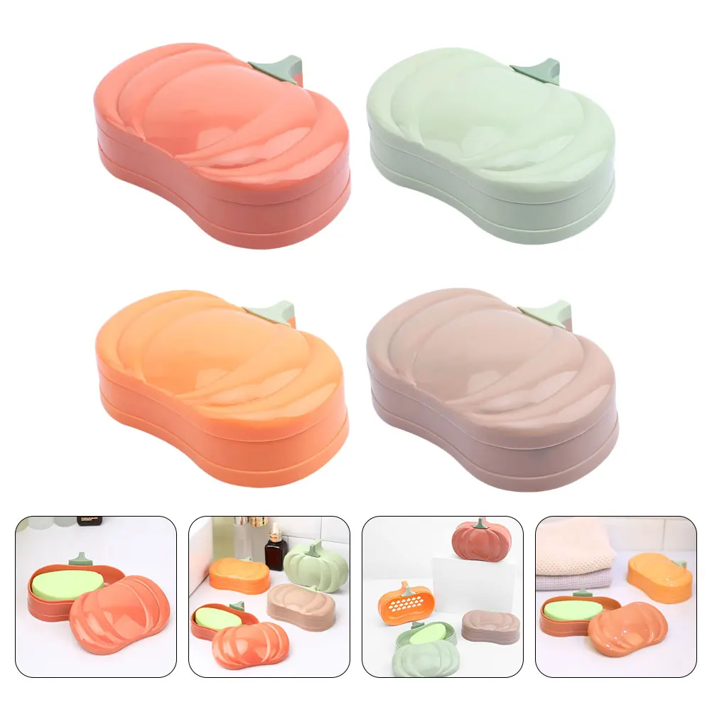 

4pcs Lovely Pumpkin Box With Lid Plastic Holder Drain Hole Multi-Color Household Bathroom Soap Storage Holder Environmental