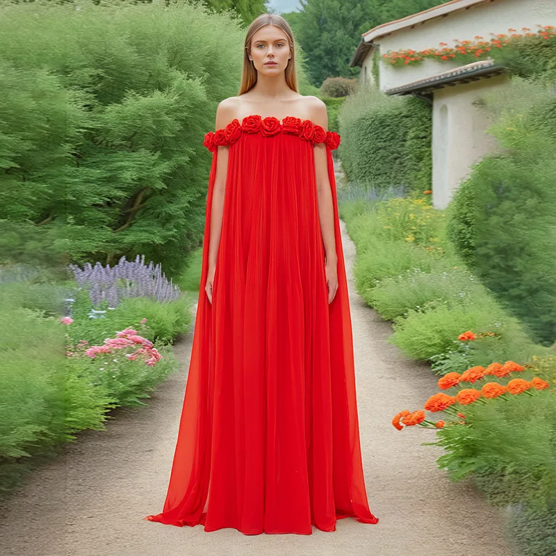 

Temperament sexy fashion high sense tube top splicing flower dress dress simple luxury elegant high-end holiday style party dres