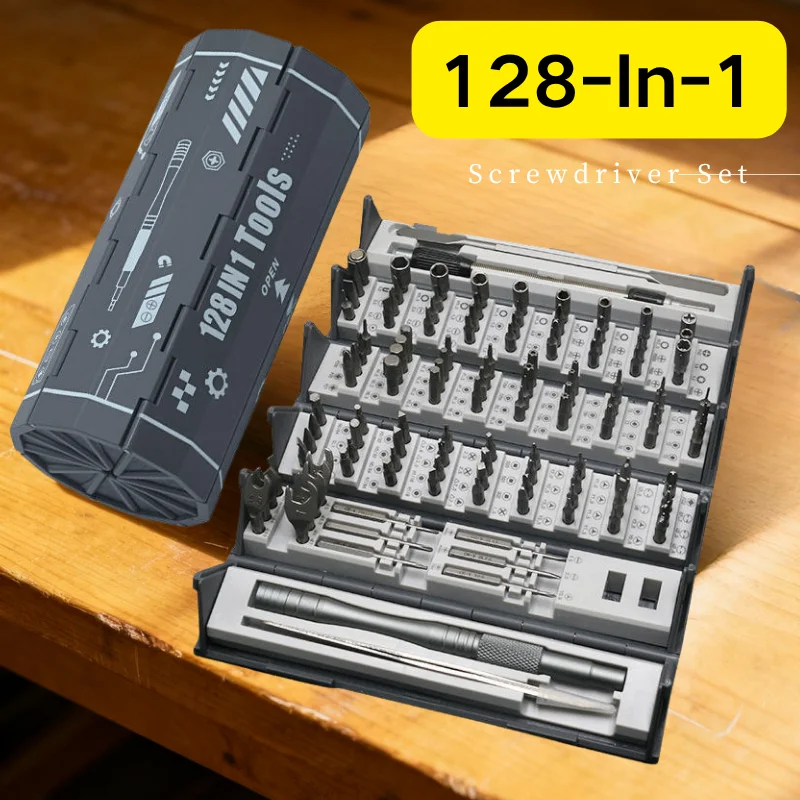 128 in 1 Manual Repair Tools, Multi-function Screwdriver Set, Magnetic Phillips Torx Screw Driver CR-V Bits for iPhone PC